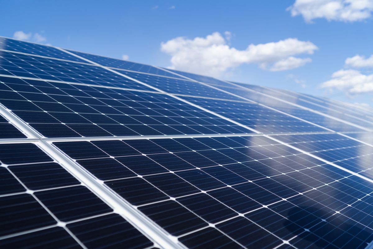 Close-up view on a solar panel installation